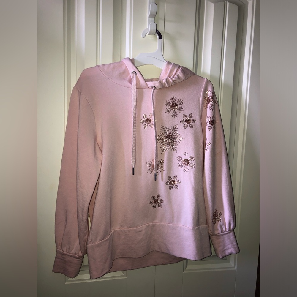 cleo Light Pink Hoodie with Sequin Floral Details